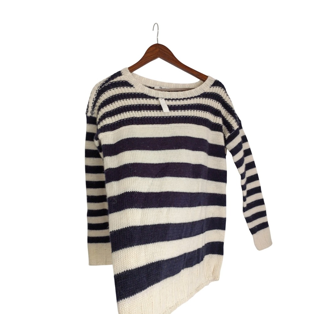NWT Madewell Chunky Knit Striped Wool Mohair Blend Sweater Ink Ivory S $128